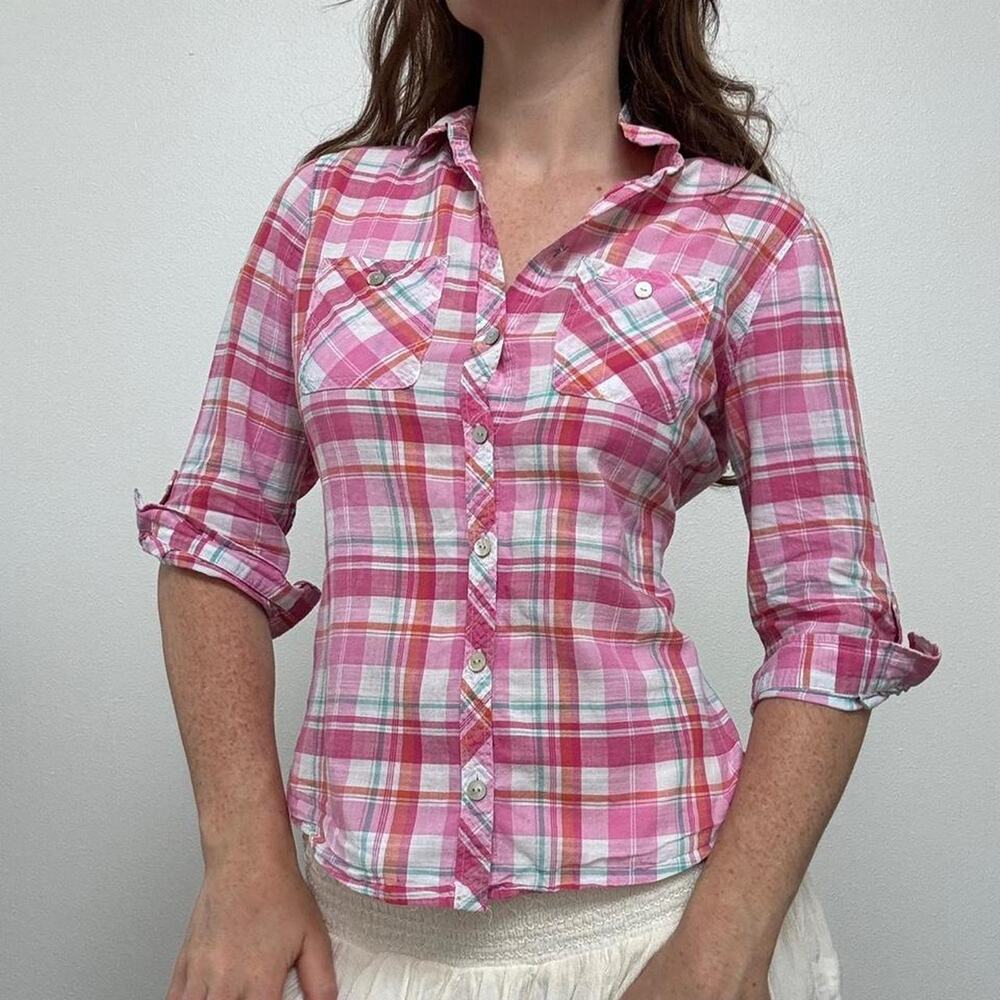 Y2k foxcroft pink plaid quarter